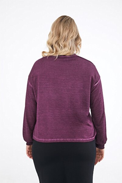 Seamoda Μπροστινό μέρος με λεπτομέρεια με καρφίτσα Oil Wash Crop Sweat-plum