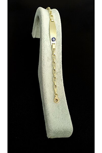 Goldlife jewellery Bebek Altın 14 Ayar Mineli Nazar Boncuklu Isimlikli Künye