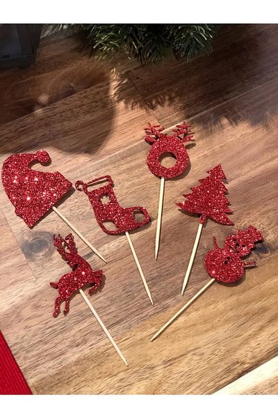 Masalsı Concept New Year's Motif Red Glitter Eva Toothpick Set of 6