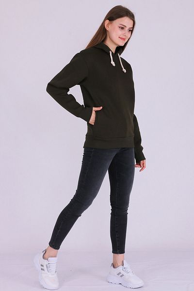 Tshirthane Φούτερ Khaki Basic Oversize Γυναικεία κουκούλα με κουκούλα 3 νημάτων