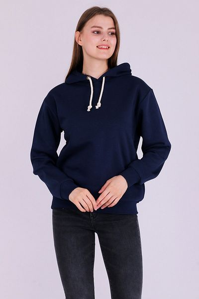 Tshirthane Γυναικεία φούτερ με κουκούλα Navy Blue Basic Oversize με κουκούλα 3 νημάτων