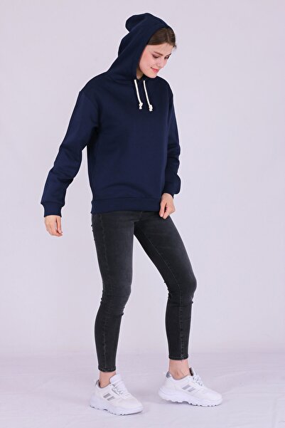 Tshirthane Синій базовий оверсайз жіночий худі з капюшоном, 3 нитки, світшот
