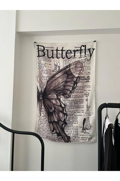 Planet Butik غطاء الجدار لـ Newspaper Butterfly Grunge - Tapestry I 70 X 100 سم