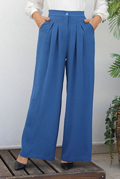 Genel Markalar Geniş Paça Büyük Beden Pantolon Indigo