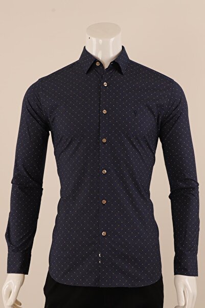 PİSERRO Uzun Kol Slim Fit Desenli Gömlek