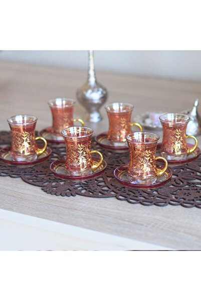 Elen Hediyelik Lüster Sarmaşık Kulplu Çay Seti Pembe