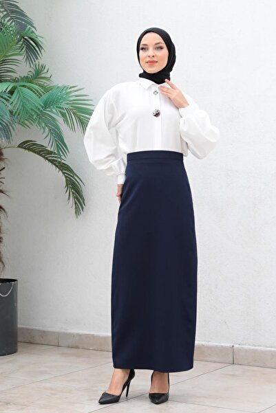 modapinhan تنورة قلم رصاص باللون الأزرق الداكن