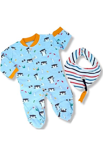 Necix's Baby Boy Baby Penguin Pattern Jumpsuit Set with Scarf
