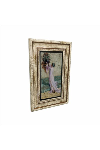 BAKSEPETE Vase Placing Girl Osman Hamdi Bey Printed Natural Stone Painting 20Cmx30Cm Drg-088