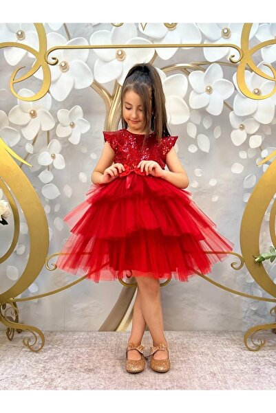 Pumpido Kız Çocuk Kırmızı Tütü Elbise