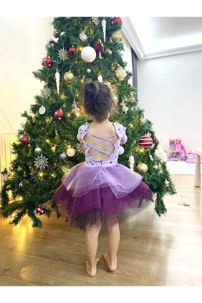 Bebeu Cross Back Detailed Layered Color Transition Polka Dot 100% Cotton Body Suit Ballet Costume