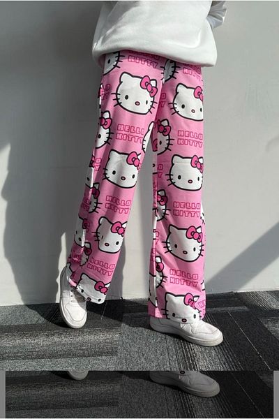 Gofeel بدلة رياضية ذات أرجل واسعة كبيرة الحجم من Pink Kitty Cat