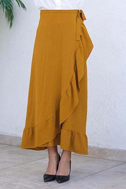 modapinhan Φούστα με βολάν σε σχέδιο Tan