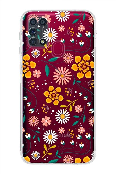 PrintiFy Samsung Galaxy M31 Uyumlu Kamera Korumalı Kapak Çiçek Tasarımlı Şeff...