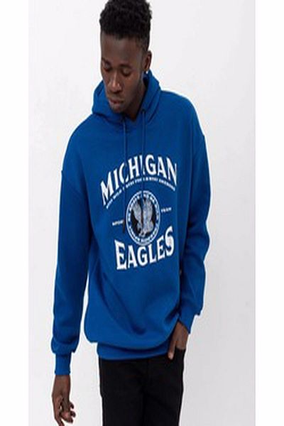 Keywest Hanorac albastru supradimensionat cu glugă cu imprimeu „eagles” Michigan