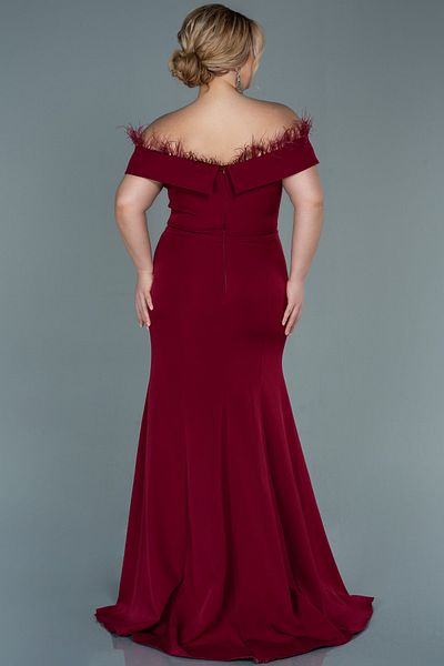 Abiyefon Claret Red Leg-Low-Cut Pointed Large Size Evening Dress Abu1459