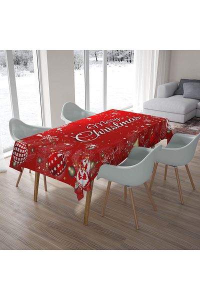 menesahome Red Christmas Decorated Tablecloth, Red Table Cloth, Red Christmas Table Cloth, 160X220Cm