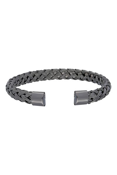 Chavin Men's Ice Black - Knitted Handcuffs and Steel Bracelet Set ec53sy