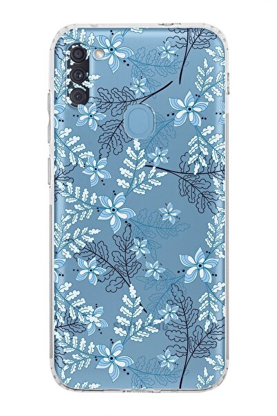 PrintiFy Samsung Galaxy A11 Kamera Korumalı Kapak Floral Mavi Tasarımlı Şeffa...