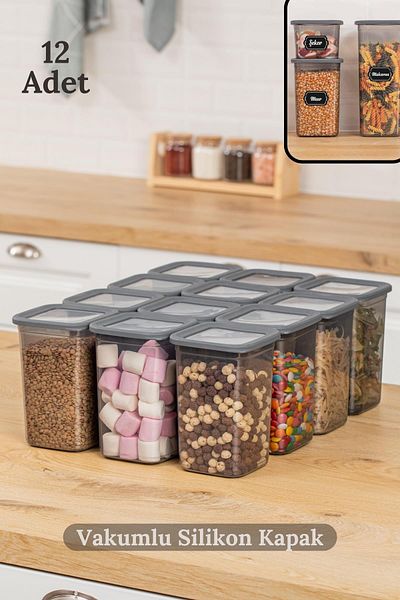 HOMENIVA Set of 12 Vacuum Silicone Covered Square Food Storage Containers - 12x(1.3 LITER) Anthrac