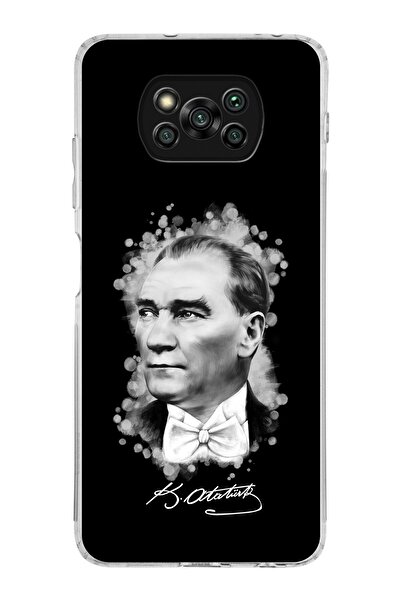 PrintiFy Xiaomi Poco X3 Pro Kamera Korumalı Kapak Atatürk Tasarımlı Şeffaf Kılıf