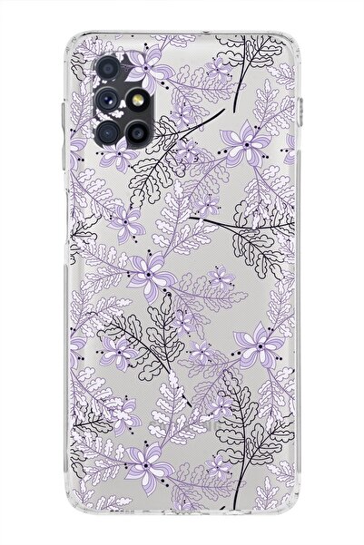 PrintiFy Samsung Galaxy M51 Kamera Korumalı Kapak Floral Lila Tasarımlı Şeffaf Kılıf
