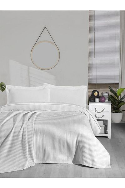 Mulberry Πλεκτή κουβέρτα Pique 100% βαμβακερό χοντρό νήμα, Soft Double 220*240 - Λευκό