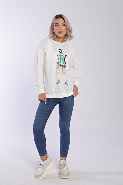 Kadın Basketball Roster Harf Baskılı Sweatshirt A23w101-1072