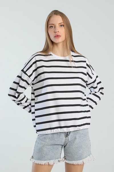 alita butik Women's Striped Crew Neck Tunic Sweatshirt A23w101-1074