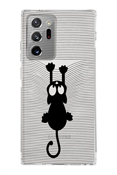 PrintiFy Samsung Galaxy Note 20 Ultra Kamera Korumalı Kapak Çizgi Kedi Tasarı...