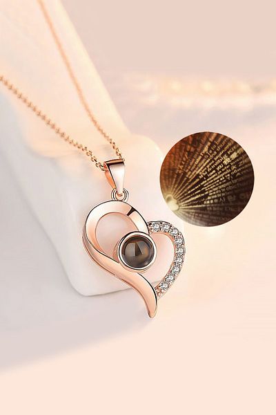 Chavin I Love You in 100 Languages Rose Heart Necklace Ed06rs