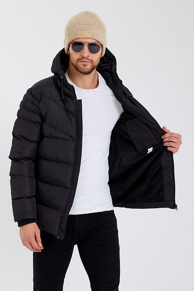 Rompasso Modonwear Men's Black Water and Windproof Fur Lined Coat