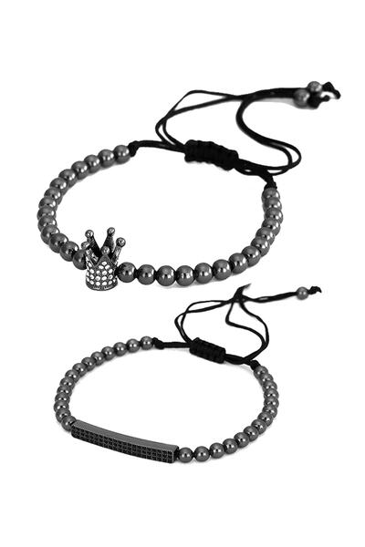 Chavin Μαύρο Piece 2 Pack Crown Stone Γυναικείο Ανδρικό Βραχιόλι Ei23sy