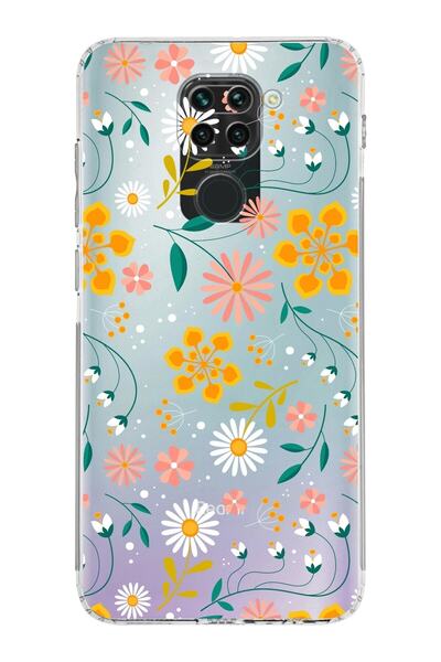 PrintiFy Xiaomi Redmi Note 9 Kamera Korumalı Kapak Çiçek Tasarımlı Şeffaf Kılıf