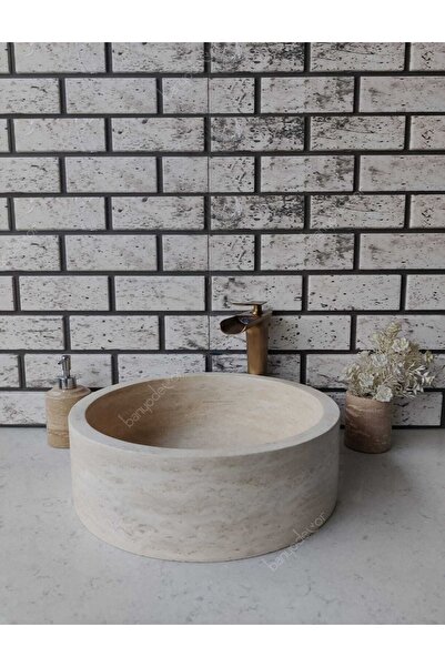banyodecor Traverten Silindir Mermer Lavabo