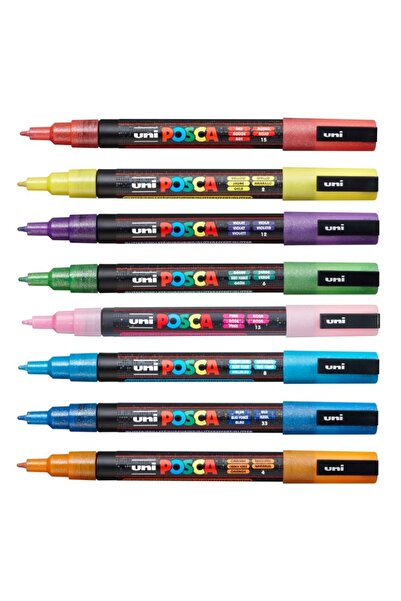Uni Posca Pc-3m - Glitter Colors 0.9-1.3 Water Based 8 Color Painting Marker Set