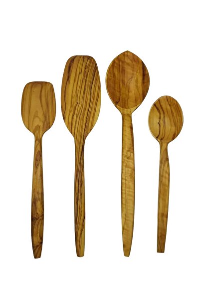 ncy طقم ملاعق زيتون طبيعي صناعة يدوية، ملعقة خشبية، سباتولا، طقم مطبخ خشبي 4 قطع