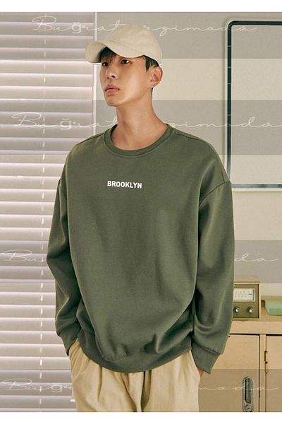 Buğraterzimoda Φούτερ Brooklyn με εκτύπωση λαιμόκοψη σε χακί oversize