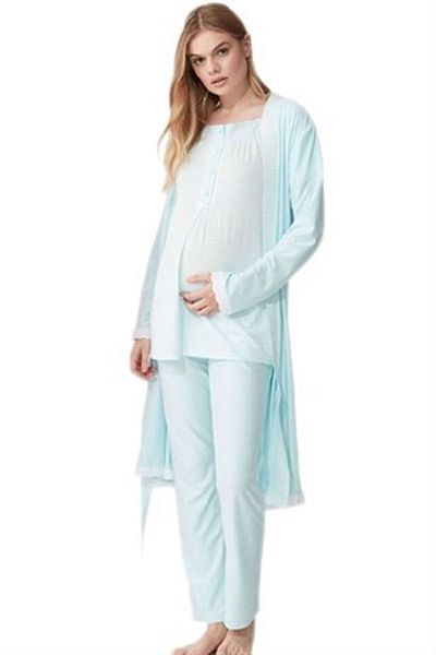 Feyza Pijama Women's Blue 3-Piece Maternity Pyjama Set 3760