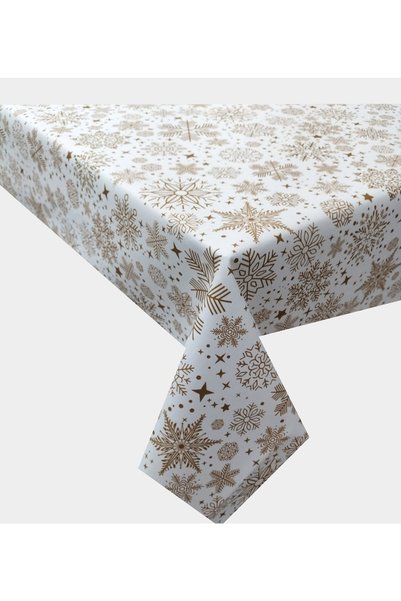 Ekselans Home Snowflake Beige Care Free Stain Resistant Duck Fabric Living Room - Kitchen Table Cloth