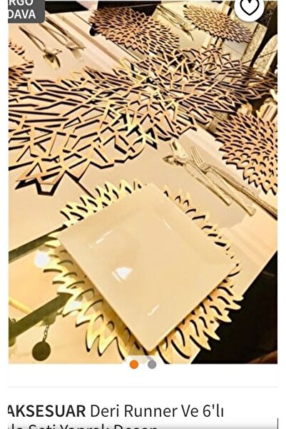 BF AKSESUAR Suni Deri Runner Ve 8 Li Supla Seti Yaprak Desen Gold Renk