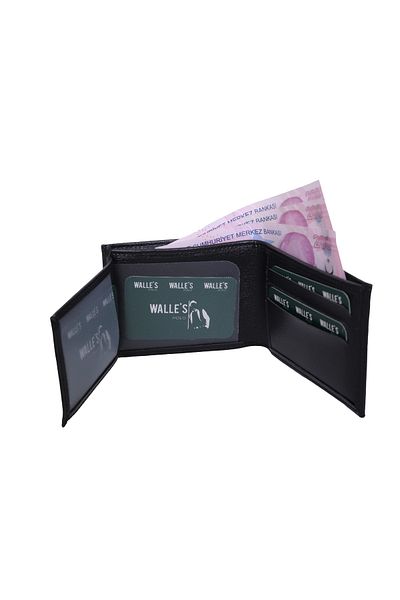 Walle's Polo Model clasic pentru bărbați din piele neagră Compartiment pentru bani 4 carduri 2 compartimente pentru ID Portofel-suport card