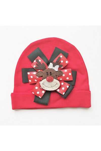 Mamasita Baby Girl Christmas Themed Beanie with Deer
