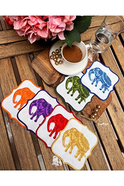 Çengelli İğne مجموعة من 6 مناديل كوكتيل ملونة بنمط الفيل