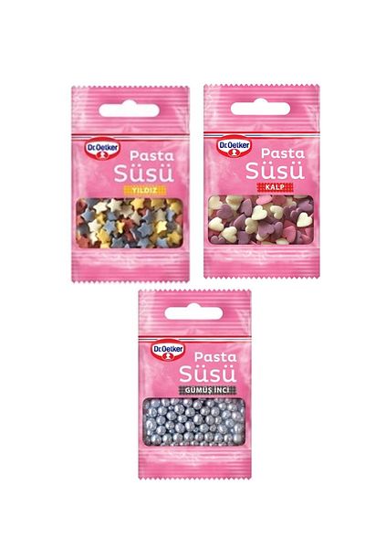 Dr. Oetker Cake Decoration 10 g X 3 Silver Pearl Star Heart