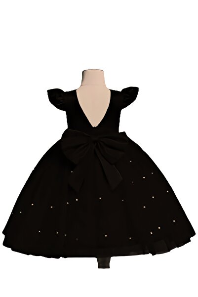 nsmkidslife Φιόγκο Λεπτομερές μαύρο κορίτσι Παιδικό φόρεμα αποφοίτησης γάμου γενεθλίων