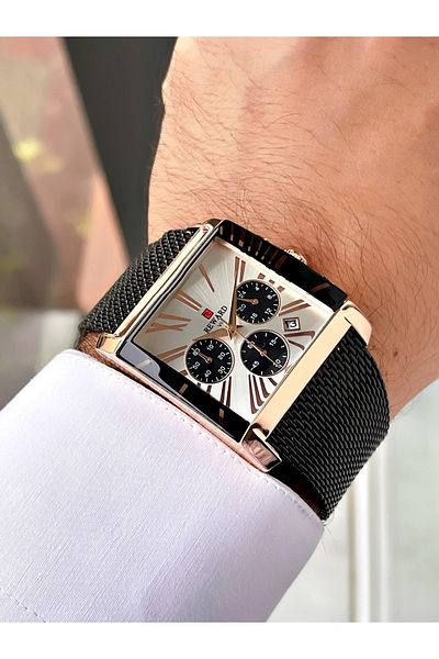 Reward Black Color Rose Gold Square Model Men's Wristwatch + bracelet as a gift