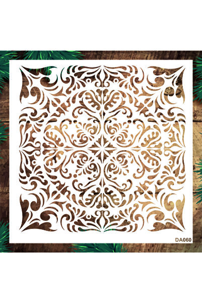 STENCİLTASARIM Stencil Tasarım Da060 Damask Duvar Ahşap Cam Boyama Deseni