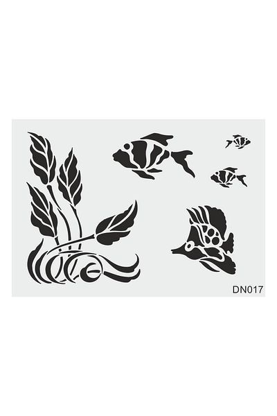 STENCİLTASARIM Dn017 Aquarium Wall Wooden Glass Painting Pattern