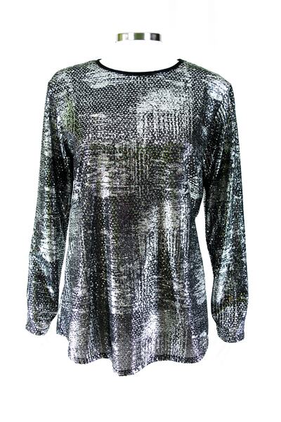 modayiğit Gri Simli Likralı Bluz